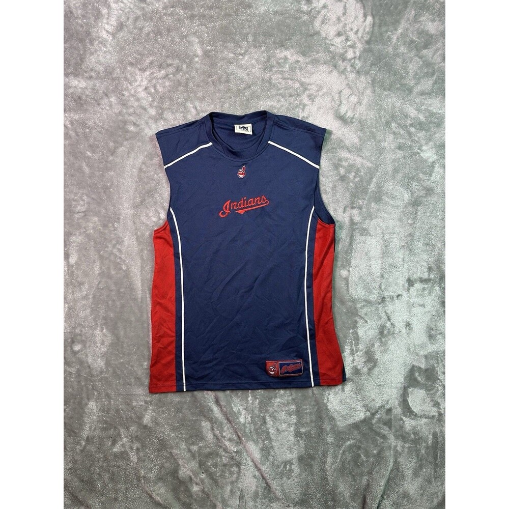Vintage Lee Cleveland Indians Jersey Tank Top Men’s Medium Blue & Red